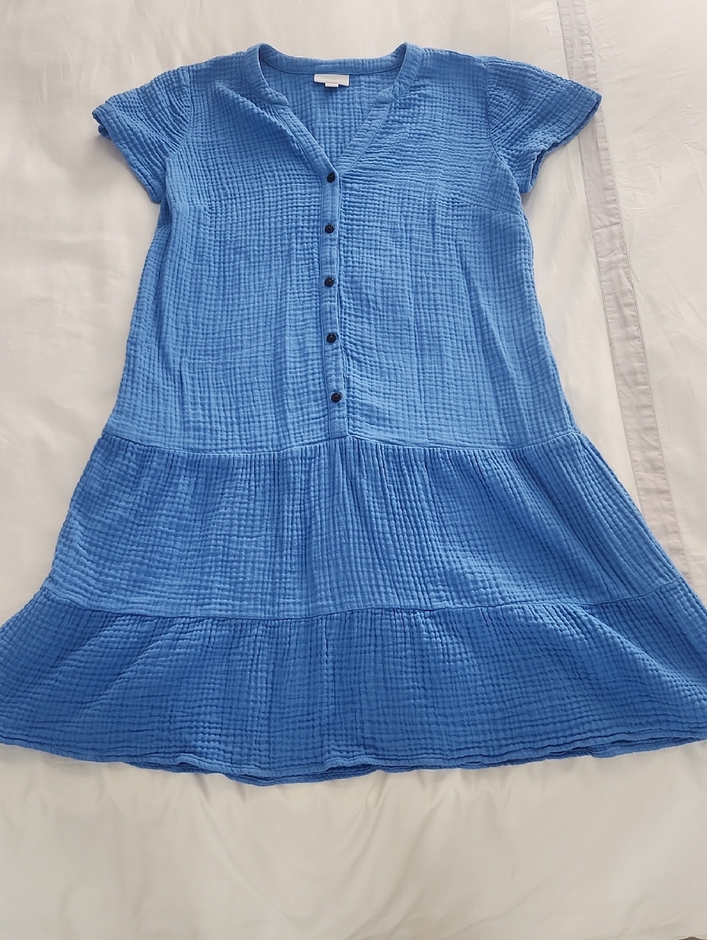 J. Jill Womens Blue Button Front Gauze Tiered Dress